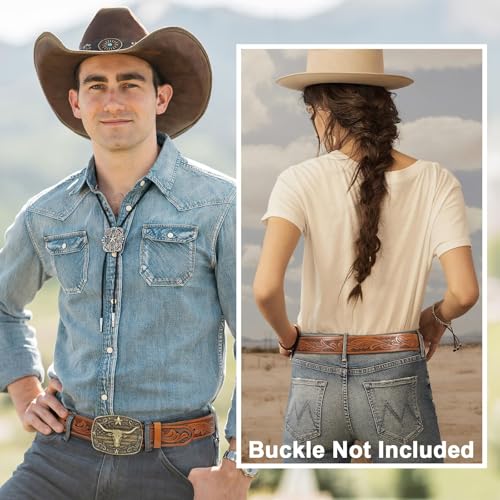 Image of SANSTHS 2 Pack Western Belts for Men without Buckle, Cowboy Belt for Buckle Western Leather Belt Straps for Jeans