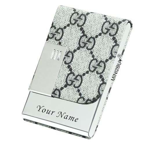 Image of Mini2buy Customized Name Engraved Card Holder for Credit, Debit, ATM, and Business Visiting Cards from Premium Stainless Steel Size Ideal for Personal use or Corporate Gifting (Off-White)