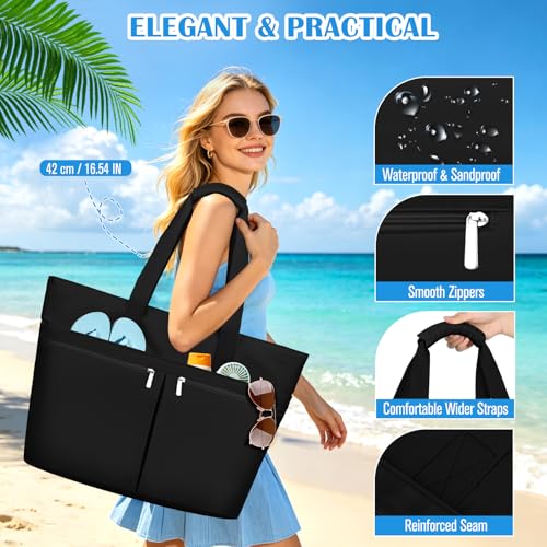 HUANLANG Large Beach Bags for Women Pool Bag with Zipper, Waterproof Sandproof Beach Tote Travel Bag with Wet Pocket by HUANLANG - Used condition - Image 7