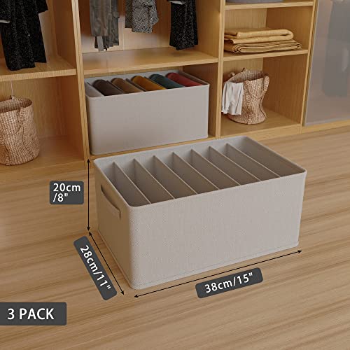 DIGZ-3-Piezas-Organizador-Armario-Ropa-de-Jeans-Camisetas-Fuerte-Apilable-Organizador-Cajones-Plegable-Cajas-Organizadoras-de-Vestidor-que-Ahorra-Espacio-con-8-Compartimentos-38x28x20cm
