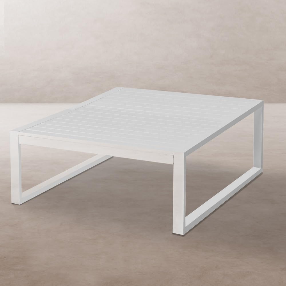 LOLAhome Mesa de Centro de jardín laminada Io de Aluminio Blanca de 100x100x45 cm, certificación Contract, Tratamiento Epoxi para Exterior, Ligera y Resistente - Colección IO