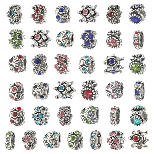 TOAOB 30pcs Assorted Rhinestone European Antique Silver Plating Silver Lampwork Charming Beads...