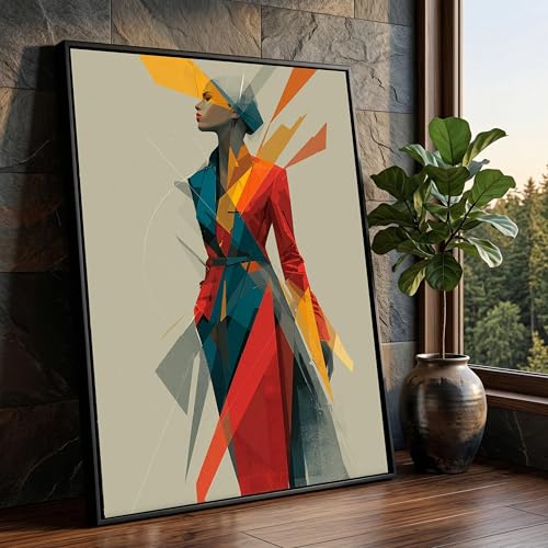 Cuadro abstracto de mujer, lienzo geométrico colorido de figura moderna 20x30cm