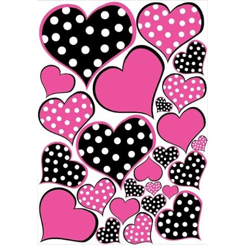 Hot Pink and Black Polka dot Heart Wall Decals Stickers/Childrens Wall Decor Cover
