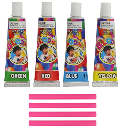 Ram-Pro Blow up Bubble Balloons - 4 Straws & 4 Tubes of Gooey Plastic Colors (4 Pack)