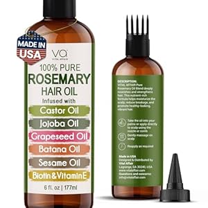 100% Pure Rosemary Oil For Hair Growth With Castor, Batana, Jojoba Oil – Infused With Biotin & Vitamin E-Blend of Effective Hair Oils for Hair Growth-Strengthening Treatment- By Vital Affair – 6 Fl Oz