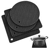 4 Pack Silicone Trivet Mats, Extra Thick Heat Resistant Multi-purpose None slip Silicone Trivet Mat, 18 cm Hot Pot Pads Oven Mitt for Kitchen Cooking Dining Microwave, Square and Round(4 Pack Black)
