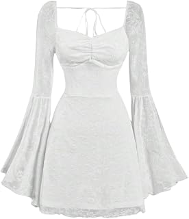 Women's Floral Jacquard Mesh Gothic Dress Bell Long Sleeve A Line Vintage Dresses