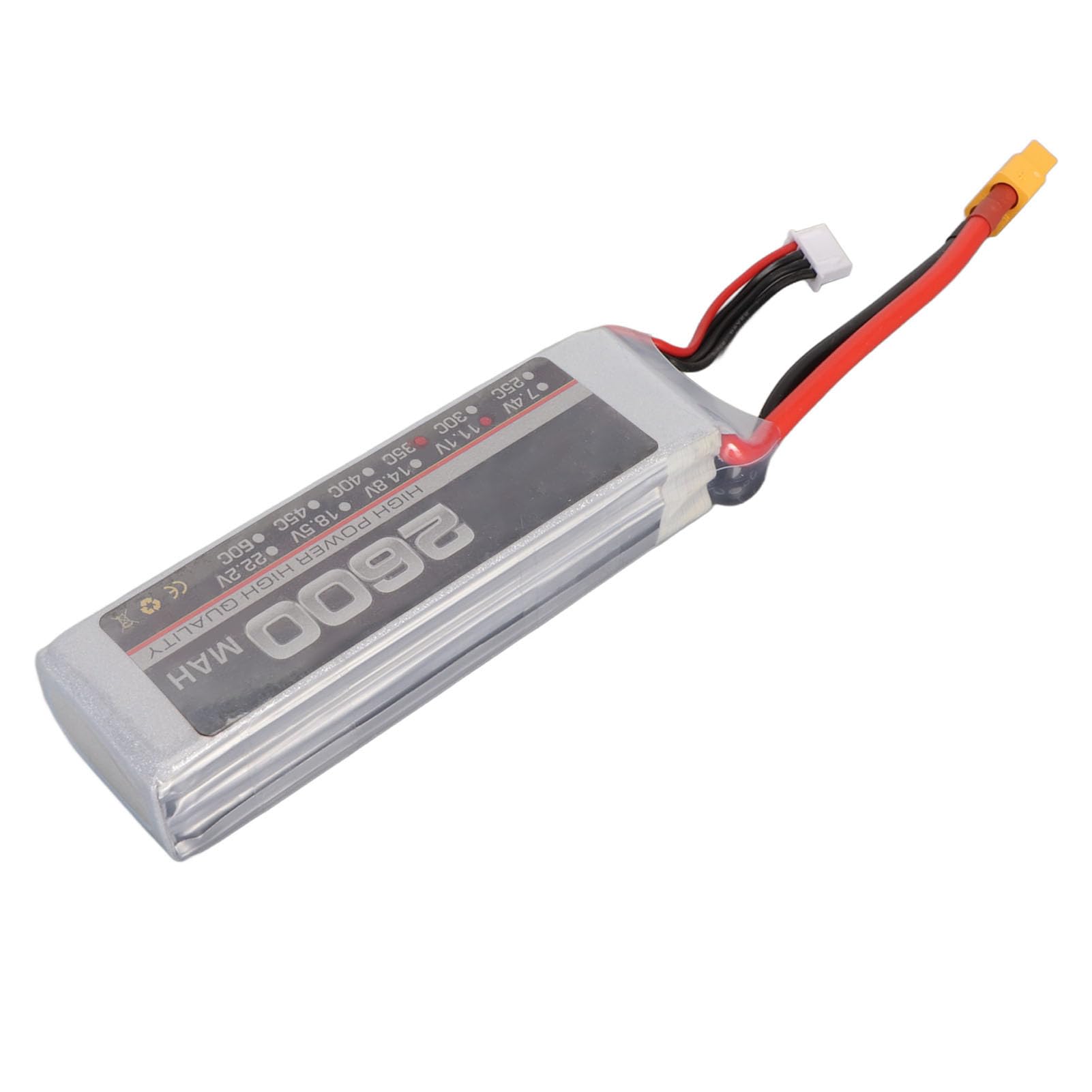 Dilwe Batteria LiPo RC 11,1 V 35C 2600 MAh 3S, Batteria LiPo Ad Alta Potenza con Spina di Bilanciamento XH, per FPV Racing Drone Quadcopter RC Aereo Elicottero Barca (XT60)
