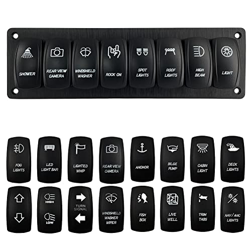 Image of Customize 8 Gang Marine Rocker Switch Panel with Black Mounting Bracket White Led Toggle Switch Panel Replacement for Car Boat Marine Yacht RV UTV Dashboard 12V 24V IP66