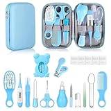 MEETOZ Baby Healthcare and Grooming Kit, 19 in 1 Infant Safety Care Set with Hair Brush Comb Nail Clipper Nasal Aspirator, Baby Essentials Kit for Newborn Girls Boys(Blue)
