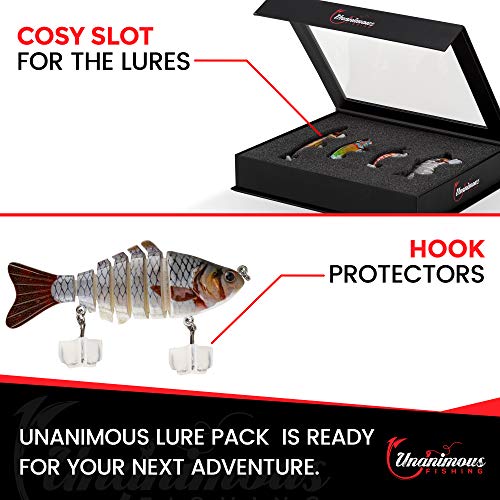 unanimous fishing Bass Lures Kit – 4 Lifelike 3D Fish Baits with BKK Treble Hooks for Saltwater and Freshwater Angling – Includes 1 Jointed Swimbait, 1 Topwater Popper and 2 Crankbaits (Orange)