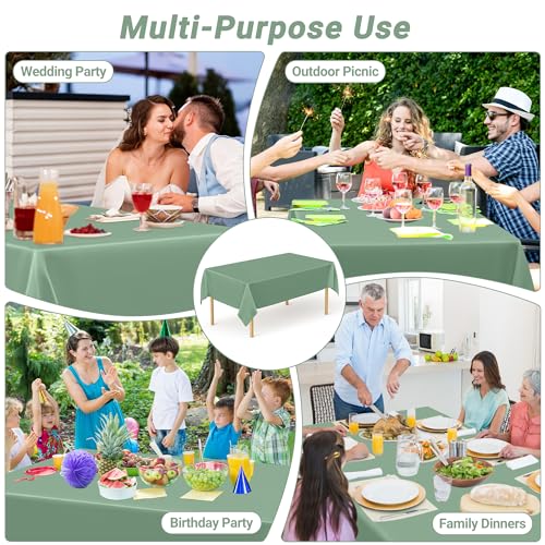 Image of 4 Pcs Picnic Table Cover, 54 inch X 108 inch Table Cloth Rectangle Table, Disposable Sagegreen Plastic Table Cover, Waterproof Tablecloths for Wedding, Baby Shower Decorations and Birthday Party Supplies