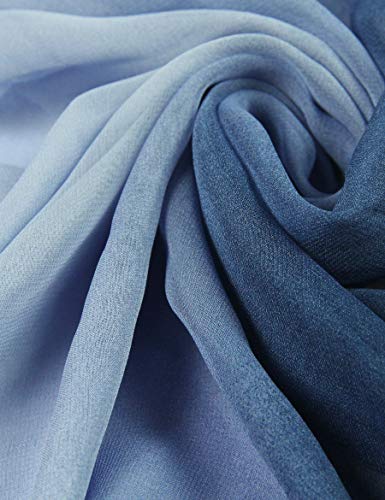 Pantonight Long Ombre Chiffon Sheer Scarf Gradient Blue Shaded Colors Lightweight Scarf For Womens (Color 087) #TOP6