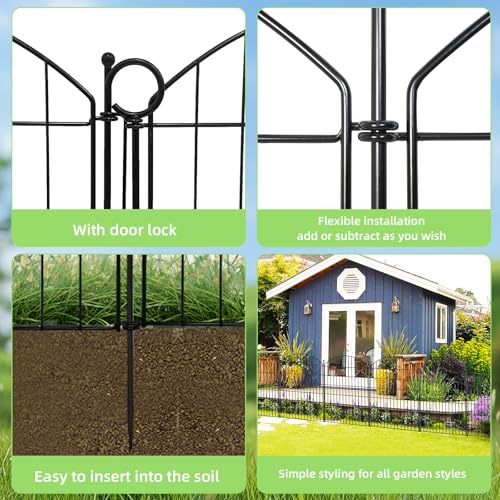 Image of Decorative Garden Fence 40in (H) x12ft (L), 5 Pack No Dig Fence Animal Barrier for Dog with Lock, Arched Flower Bed Edging, Wire Border Panel Fencing for Yard Patio Outdoor Decor