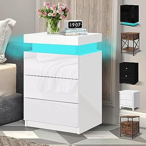 ELFORDSON LED Bedside Table with Drawers Cover