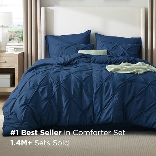 Image of Bedsure California King Comforter Set Navy - Bed in a Bag Cal King Bedding Set 7 PCS, GentleSoft Bed Set Gift for Family, All Season Down Alternative Comforter with Sheets, Pillowcases & Shams