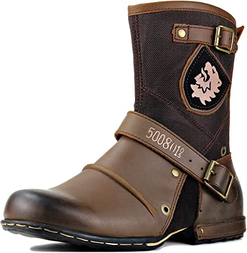 Osstone OS-5008-1-H-BROWN-IT Moto Boots For Men Designer Fashion Zipper-Up Leather Chukka Western Boots Casual Shoes Os-5008-1-H-Brown Us 10 cover
