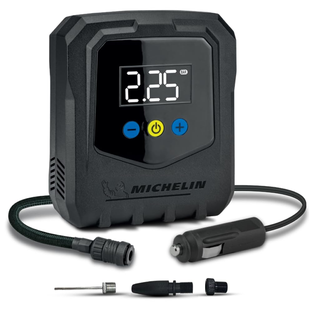 MICHELIN 12V Programmable Digital Micro Tyre Inflator | High-Flow 20L/Min Air Pump with Maximum Pressure of 120 PSI, LED Display & Pre-Set Pressure Function, Auto Shut-Off, Quick Connect Hose