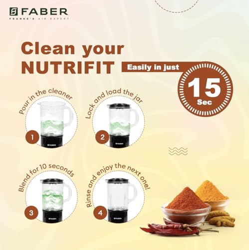 Image of Faber 550W Sportz Blender FSB 5-in-1 Nutrifit Nero|100% Copper Motor|Detachable SS Blade|5 PC Jars 1L+500ML+500ML Mug+300ML+300ML Dessert Cup|Dry & Wet Grinding|Nutri Blender Smoothie|2 Year Warranty