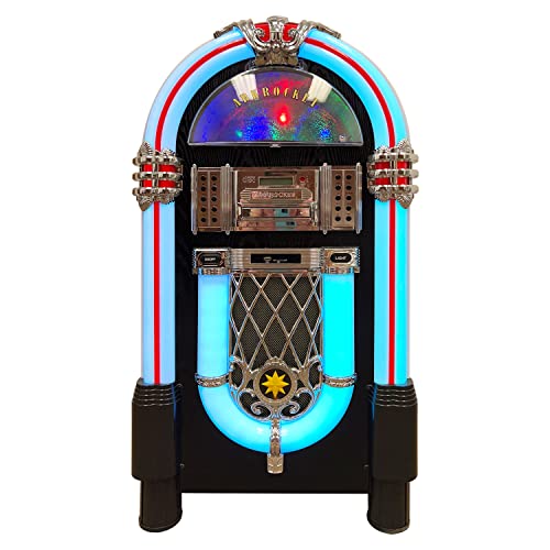 Arkrocket Taurus II Mid-Size Jukebox Vinyl Record Player Bluetooth USB SD CD Player Radio Retro Turntable Classic Jukebox (Taurus II - Black)