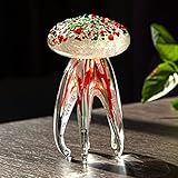 QFkris 5’’ Glass Jellyfish Figurines Collectibles Hand Blown Art Glass Animals Paperweight Desk Table Ornament Fish Tank Aquarium Decor (Red)
