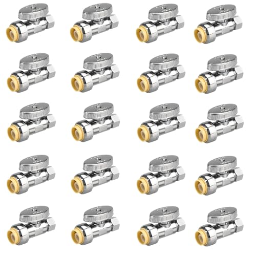 20pcs Straight Stop Valve, 1/2" PTC Input, 3/8" OD Compression Output