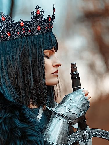 Sweetv King Crown For Men, Black Men's Tiara Prince Diadem, Royal Medieval Costume Hair Accessories For Cosplay Birthday Wedding Halloween,Red #TOP2