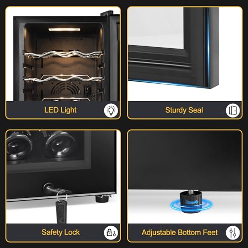 Image of Wine Fridge 12 Bottles, Small Wine Cooler Refrigerator Freestanding with Digital Temperature Control Safety Lock, Frost Free for Red White Wine, Champagne