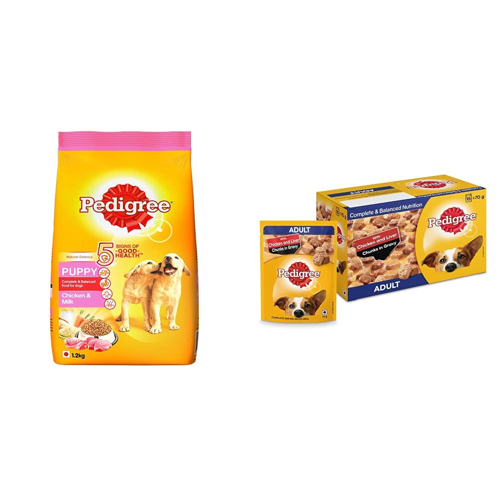 Pedigree Puppy Dry Dog Food, Chicken & Milk, 1.2kg Pack and Adult Wet Dog Food, Chicken & Liver Chunks in Gravy, 70 g (Pack of 15) (B08GMVL4CZ) Amazon Price History, Amazon Price Tracker