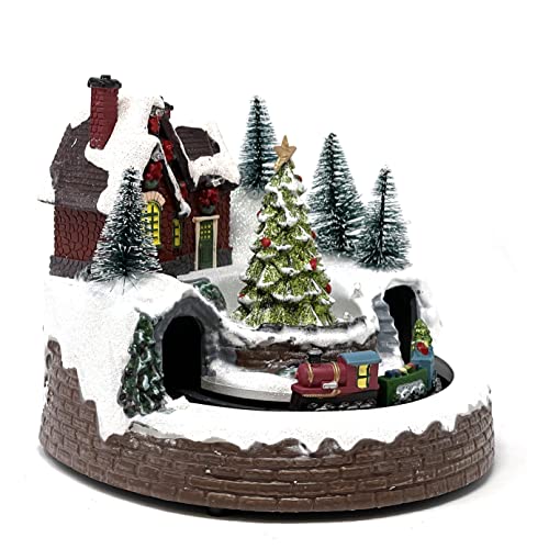 Allgala Crafted Polyresin Christmas House Collectable Figurine With Usb And Battery Dual Power Source-Train Under Tree-Xh93424 #TOP3