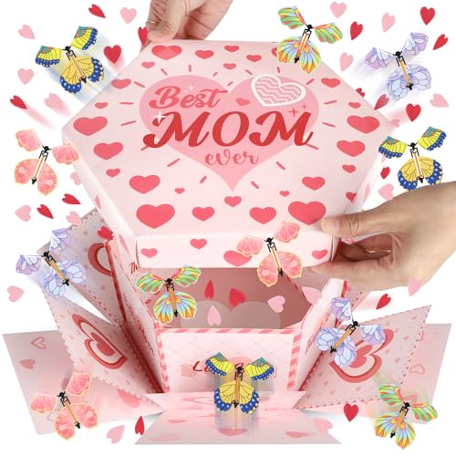 Sereliy Flying Butterfly Surprise Gift Box Mothers Day Explosion Box with 12pcs Flying Butterflies & Confetti Large DIY Explosion Gift for Mothers Birthday
