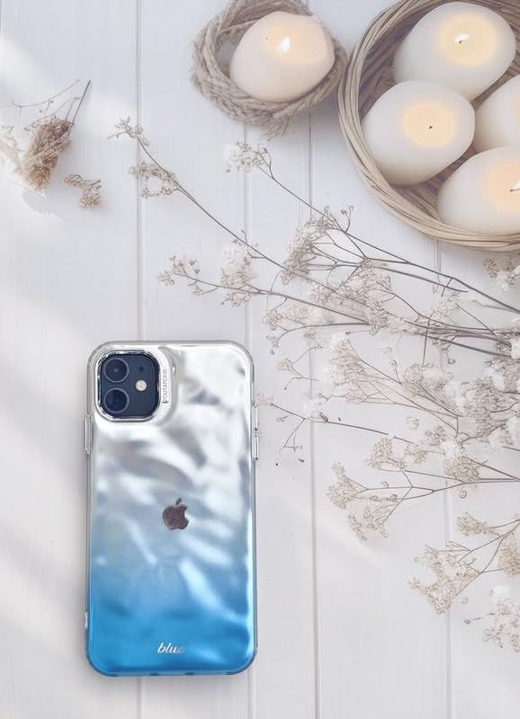 Image of COVERLY Luxury Ombre Blue iPhone 12 Pro Case - Shockproof Soft Silicone Back Cover with Camera Ring & Gold Detailing | Slim Gradient Mobile Cover for Girls & Women | Compatible with iPhone 12 Pro