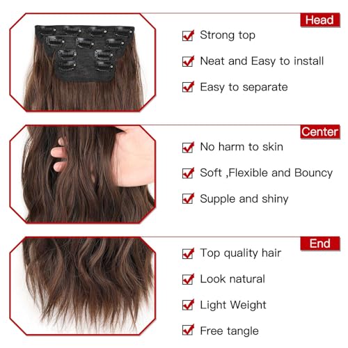 Xtrend 20Inch Wavy Dark Brown Clip-in Hair Extensions - 4PCS Full Head Set, Thick Curly Wavy Synthetic Pieces for Women & Girls (9#) - Image 3