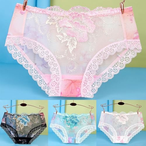 Culotte en dentelle transparente grande taille, slip sans couture et doux pour la peau pour femme (XL noir) – vue 6