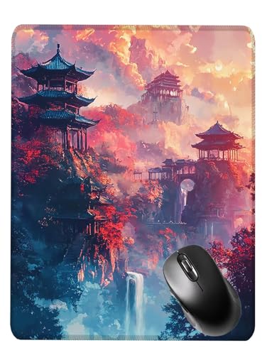 Alfombrilla Ratón Gaming, Mouse Pad, con Base de Goma Antideslizante, Superficie Impermeable, Bordes Cosidos, Compatible con Ratones Láser y Ópticos Portátil, 32x26x0.3cm Cascada Arquitectura 1 S0F649