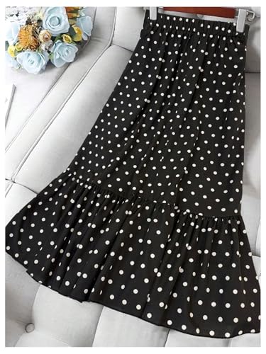 WDIRARA Women's Polka Dots Ruffle Long Skirt Vintage Elastic Waist A Line Flowy Skirts2