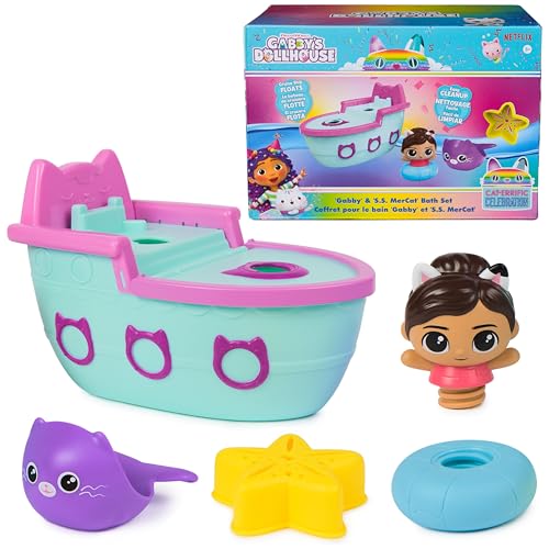 Image of DREAMWORKS GABBY'S DOLLHOUSE Gabby & SS Mercat Bath Set, Floating Toddler Bath Toys with Cruise Ship & Squirter, Kids Toys for Girls & Boys Ages 3+