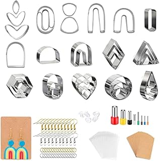 141 Pcs Polymer Clay Cutters Set,33 Shapes Stainless Steel Clay Earring Cutters with 8 Indentation Round Circle Shape Punch Tools and 100 Accessories for Polymer Clay Jewelry Earrings Making