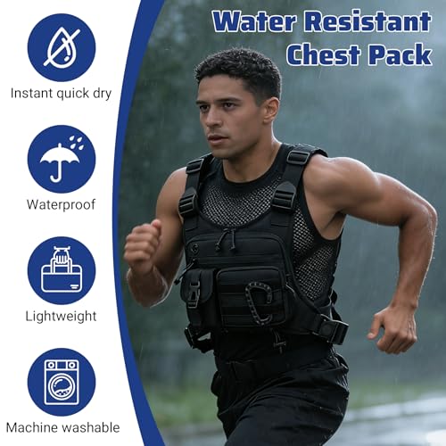 GAESHOW Poche poitrine tactique pour homme et femme - Sac de poitrine réglable et fonctionnel - Imperméable - Poche poitrine portable pour l'entraînement en plein air, le cyclisme, la randonnée et le – vue 3