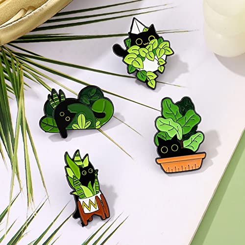 Cats Hidden In Potted Plants Enamel Pins Set, Cute Black Cat Pins For Women Kids, Animal Enamel Brooch Badges Pins For Bags Clothing (Yd135) #TOP2