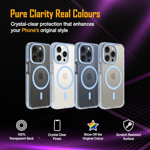 Image of Zapcase Crystal Clear Back case for iPhone 15 Pro | PC Back | TPU Bumper with Inner Rubber Grip | Metal Camera Guard Bezel | Metal Buttons | Scratch Resistant | 2 Layer Edge Protection | Light Blue