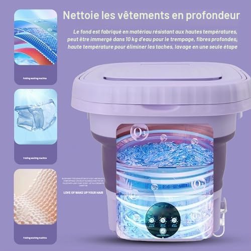 Bewinner Machine à Laver Portable, Mini Laveuse Haute capacité 11 L, Machine à Laver Pliable avec Tuyau de Drainage pour Appartement, Blanchisserie, Camping, Camping-Car, Voyage, (Prise
