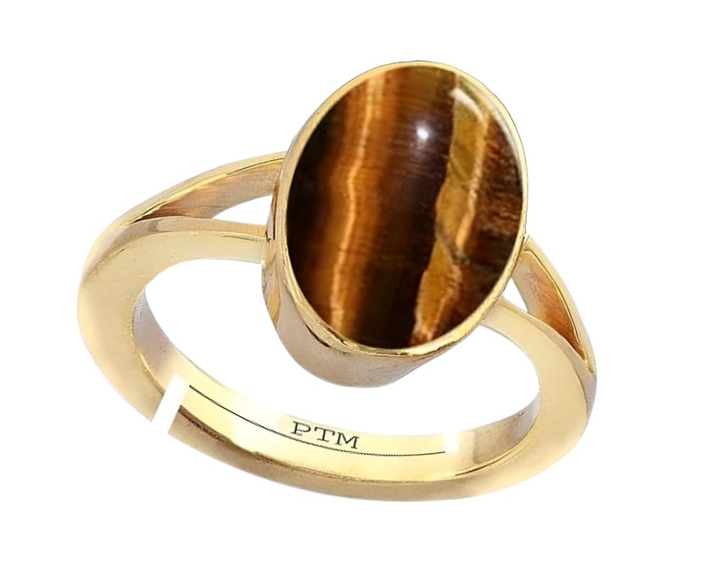 PTM Natural Tiger Eye 3.25 To 10.25 Ratti or 3.00 To 9.50 Carat Astrological Certified Gemstone Panchdhatu/5 Metals Gold Plated Adjustable Ring for Men Women