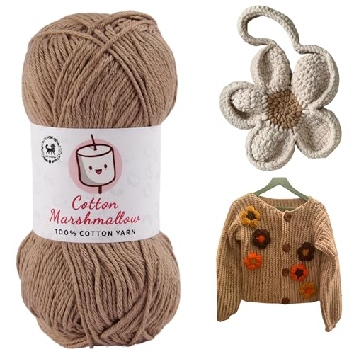 Image of NESTNHAVEN Cotton Marshmallow 100% Cotton Yarn - (50 g, 130 m) - Luxury Yarn for Crochet, Amigurumi, Embroidery, Toys, Garments, Flowers and Hobby Projects (Light Brown)