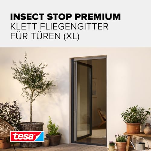 tesa INSECT STOP Klett Fliegengitter Premium für Türen - 2-tlg Insektenschutz mit Klettband, rückstandsfrei entfernbar, zuschneidbar - ohne Bohren - (2 x 65cm)120cm x 250cm - Anthrazit (Durchsichtig)