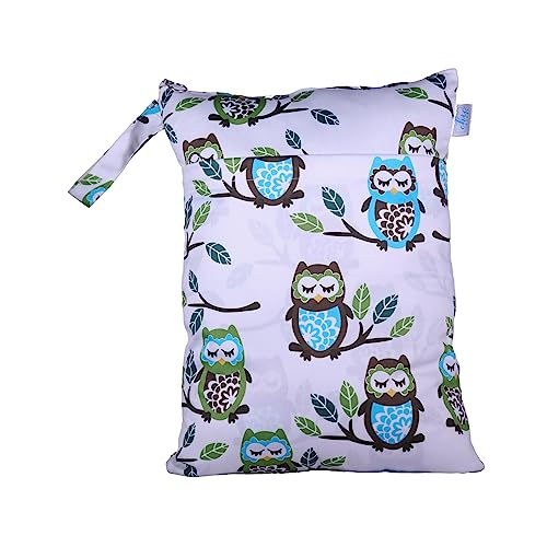 Image of Chic Buddy Polyester Waterproof Wet Bag, Washable, Reusable for Travel, Beach, Pool, Stroller, Diapers, Dirty Gym Clothes, Wet Swimsuits, Toiletries (BARN OWL, Wet Bag /Dry Bag), Multicolor