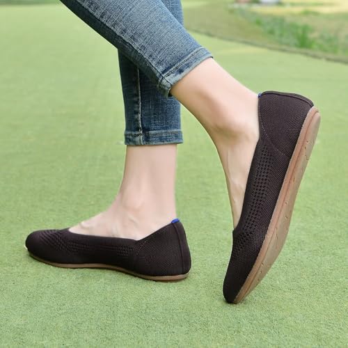 Image of poemlady Women's Ballet Flat Shoes Dress Shoes Knit Round Toe Slip On Ballerina Walking Flats Shoes for Woman Low Wedge Casual
