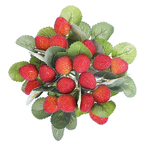 Justdolife Artificial Strawberry, Fake Strawberry Fruit Decoration Plastic Berry Stems 6 Bunches Faux Strawberry Lifelike Artificial Fruit Props For Home Wedding Party Decor #TOP4