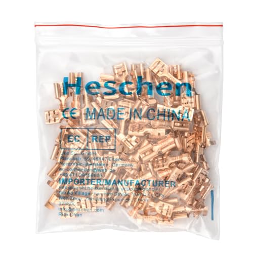 Heschen 100 Stück Flachsteckhülsen 6,3 mm Messing nicht isoliert für Kabel 1-1,5 mm²